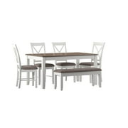 Linon Jane 2 Tone Six Piece Dining Set in Rustic Taupe and Vanilla White Wood