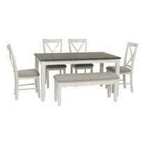 Linon Jane 6 Pce Upholstered Dining Set with Bench in Vanilla White/Gray Wood