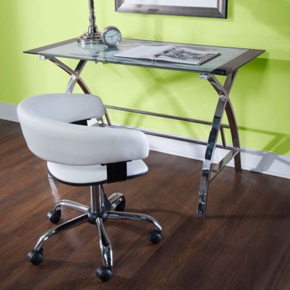 Jared Metal Desk and Task Chair Set, World Map Printing Glass with White Desk Chair