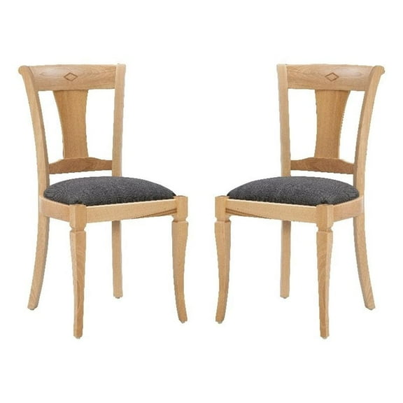 Linon Jared Set of Two Side Chairs Grey Padded Seats Frame in Natural Beechwood