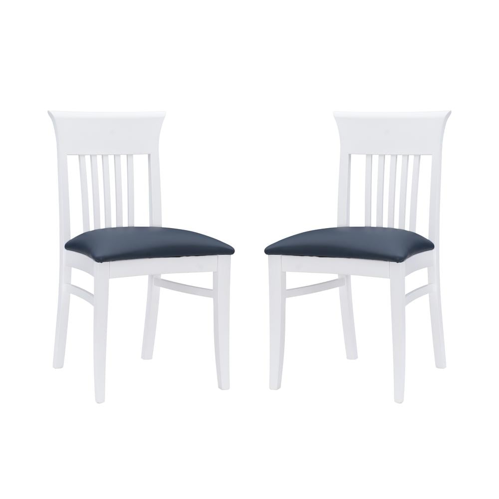 Coastal Cottage Charm White Faux Leather Dining Chairs, Set of 2
