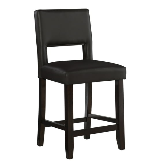 Linon Jevon 24" Indoor Wood Counter Stool, Dark Brown Faux Leather