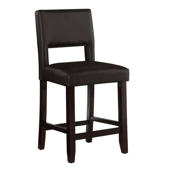 Linon Jevon 24" Indoor Wood Counter Stool, Dark Brown Faux Leather