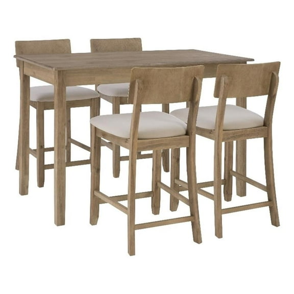 Linon Jordan Upholstered Five Piece Tavern Set in Rustic Gray Wash Wood