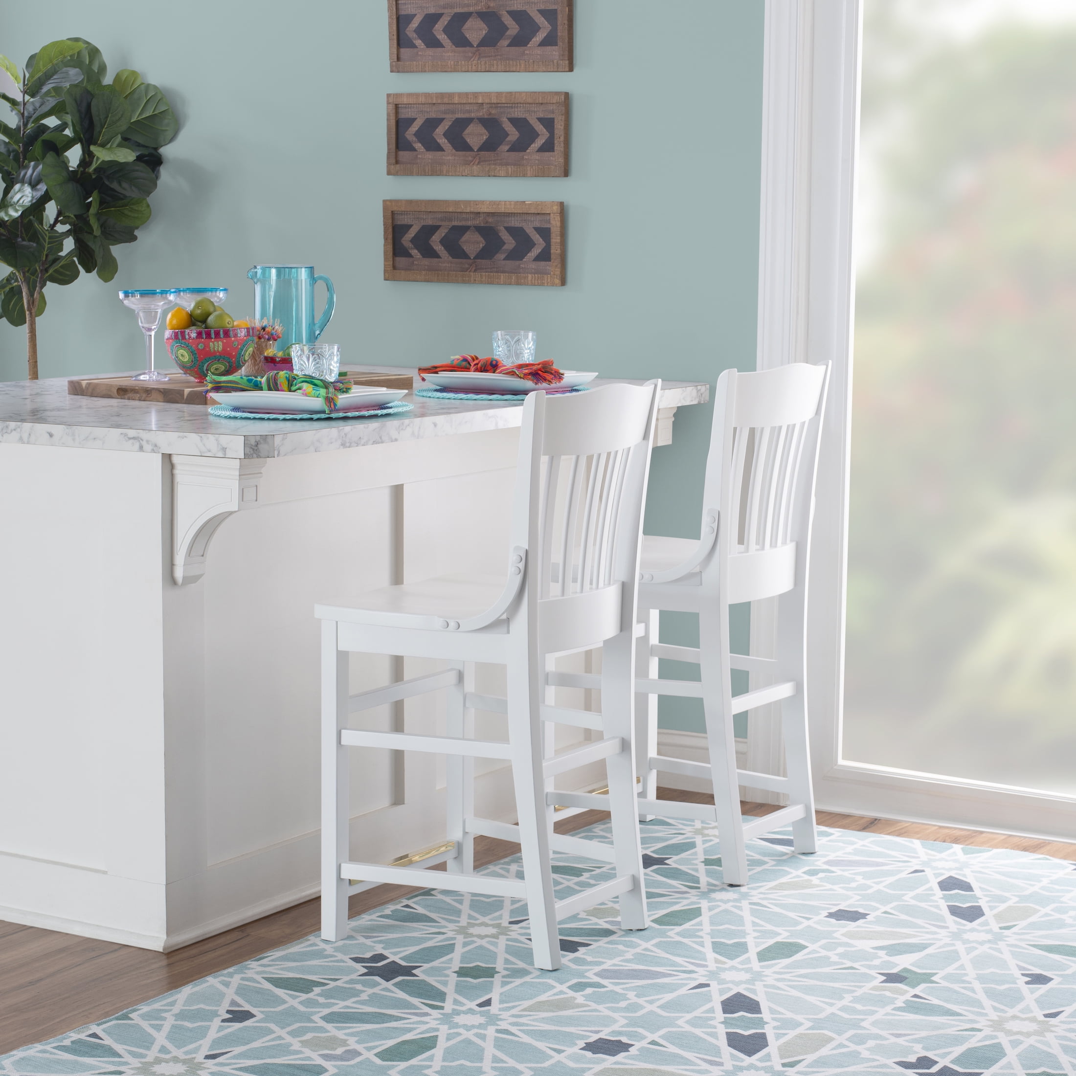 Linon Judah 24 Inch High Back White Counter Stools, Set of 2