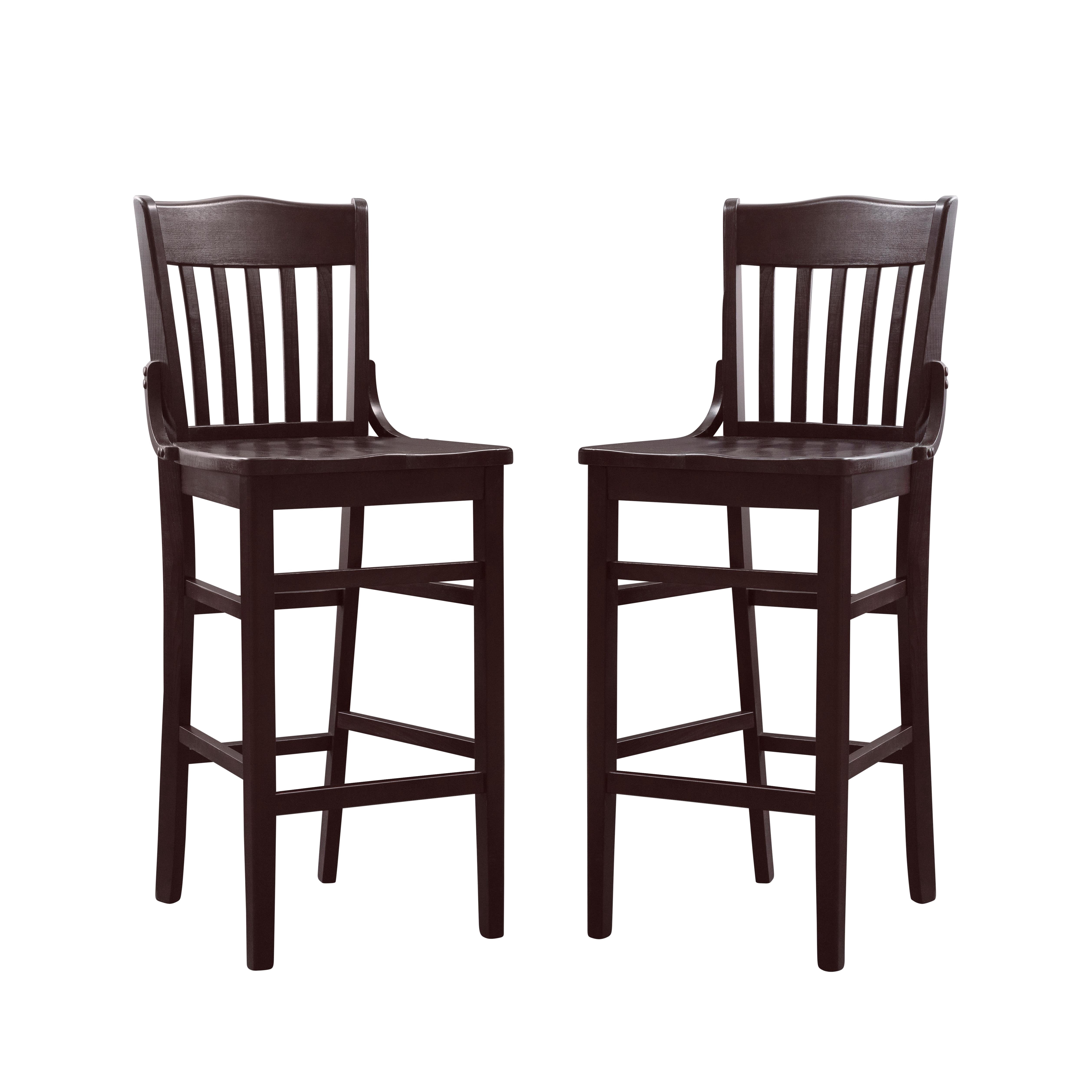 Linon Judah High Back 30" Bar Stools Set, 2-Piece, Brown Finish