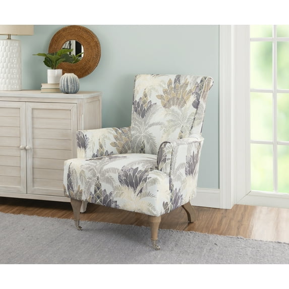 Linon Junnell Upholstered Arm Chair, Green Leaf
