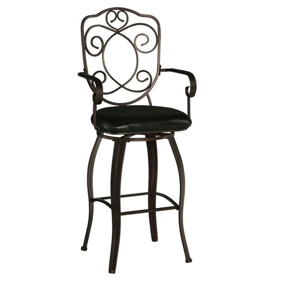 Linon Jurgens 30" Round Metal High Back Bar Stool, Matte Bronze/Dark Brown Faux Leather