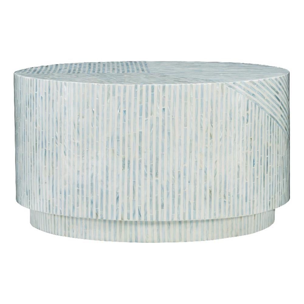 Linon Kane Round Modern Mosaic Inlay Coffee Table in Blue & Gray Mother of Pearl