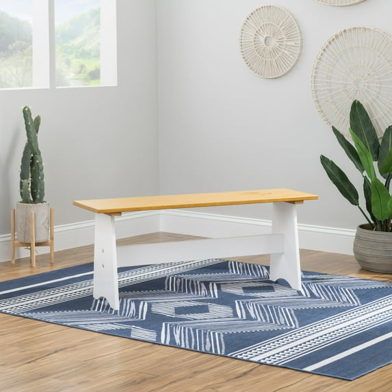 Linon Kasey Indoor Backless Dining Bench with Storage, Honey/White