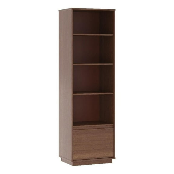 Linon Keane Wood Mid Century Bookcase with One Drawer in Brown
