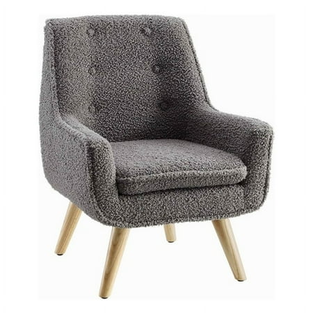 Linon Keely Wood Sherpa Upholstered Trellis Chair in Slate Gray