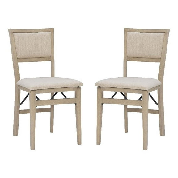 Linon Keira Set of Two Folding Chairs Beige Fabric Seat & Back in Graywash Wood