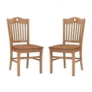 Linon Kelso Solid Wood Commercial Grade Set of Two Slat Back Chairs in Brown