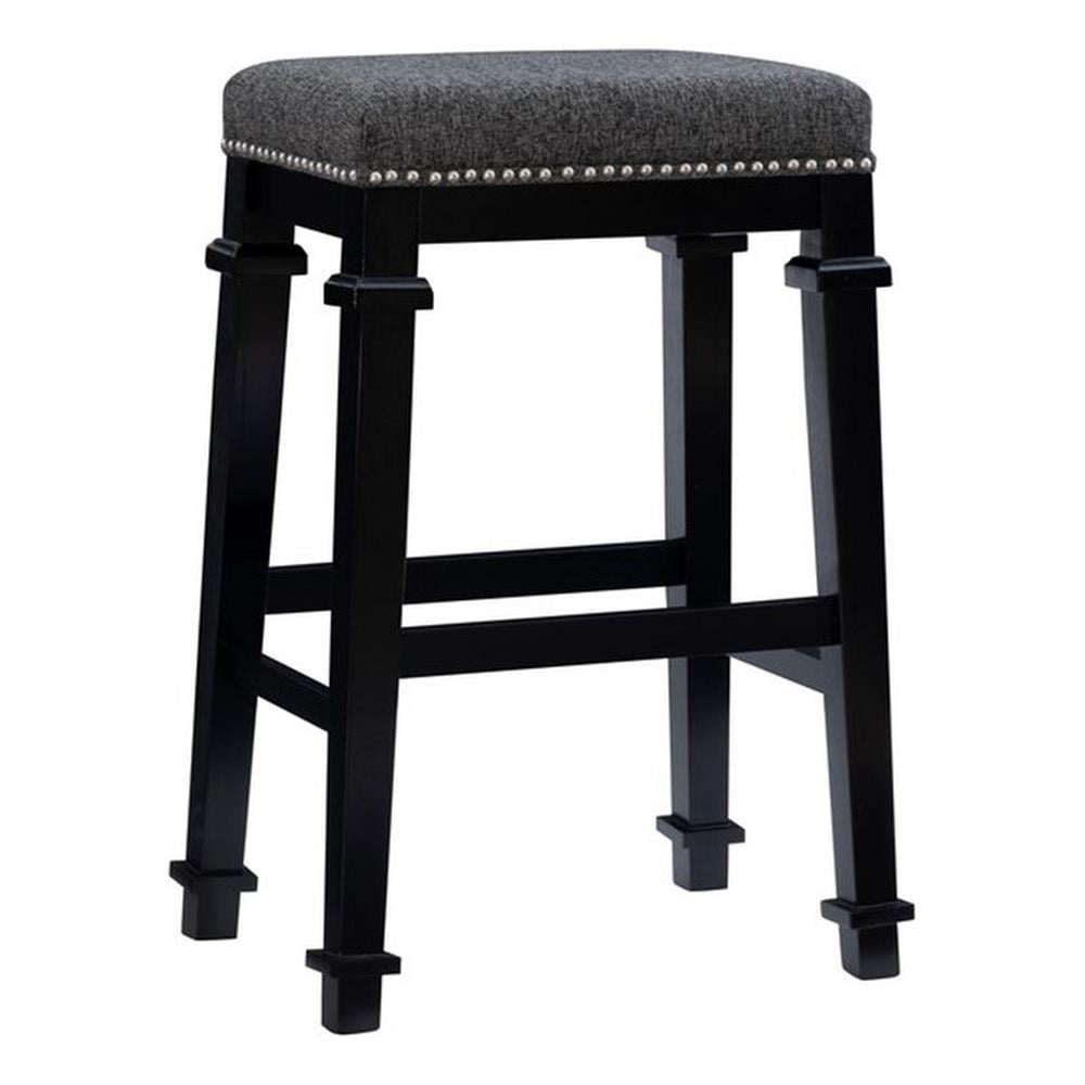 Kennedy Black Wood and Tweed Backless Bar Stool