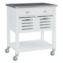 Linon Kerr 2-Drawer 2-Tier Mobile Serving Cart with Stainless Steel Top, 22" Length, White