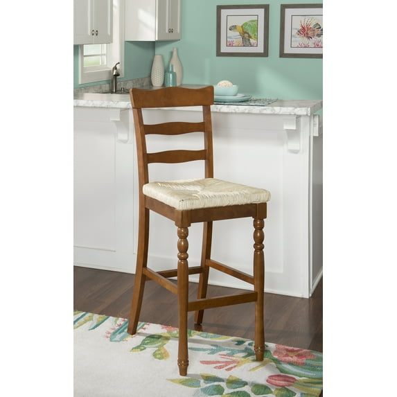 Linon Kiley Full Back Wood Bar Stool, 30" Seat Height, Walnut Finish