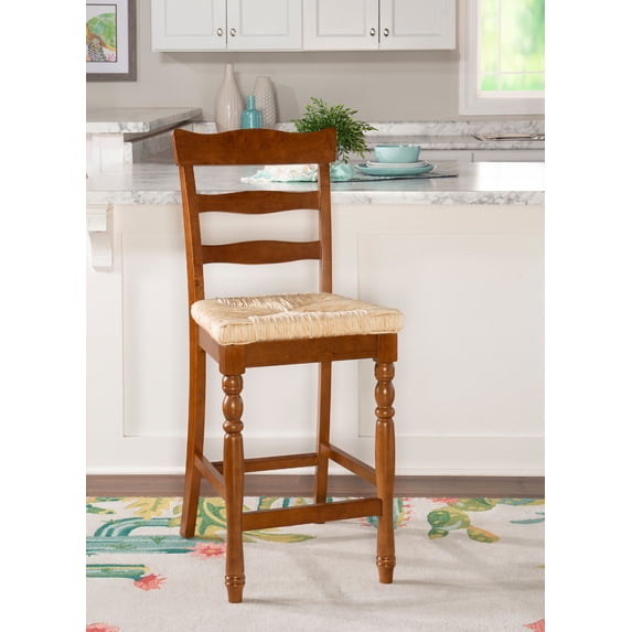 Linon Kiley Full Back Wood Counter Stool, 26" Seat Height, Walnut Finish