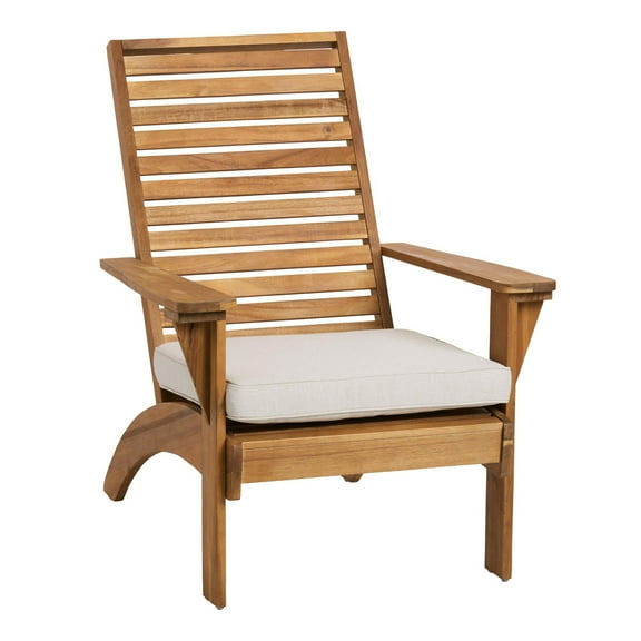 Linon Killick Slat Back Acacia Outdoor Lounge Chair with Cushion, Natural/Antique White