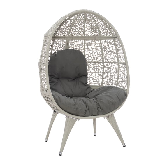 Linon Kipling Modern Oval Indoor Outdoor Rattan Egg Chair, Gray