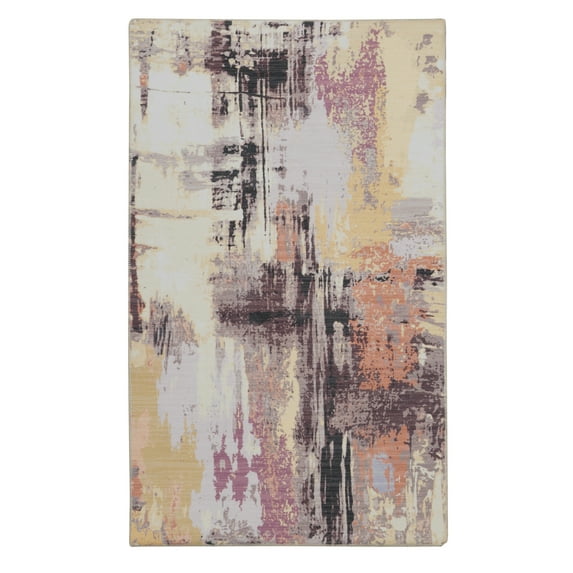Linon Klarna Washable Area Rug Collection, Ivory and Purple, 2' x 3'