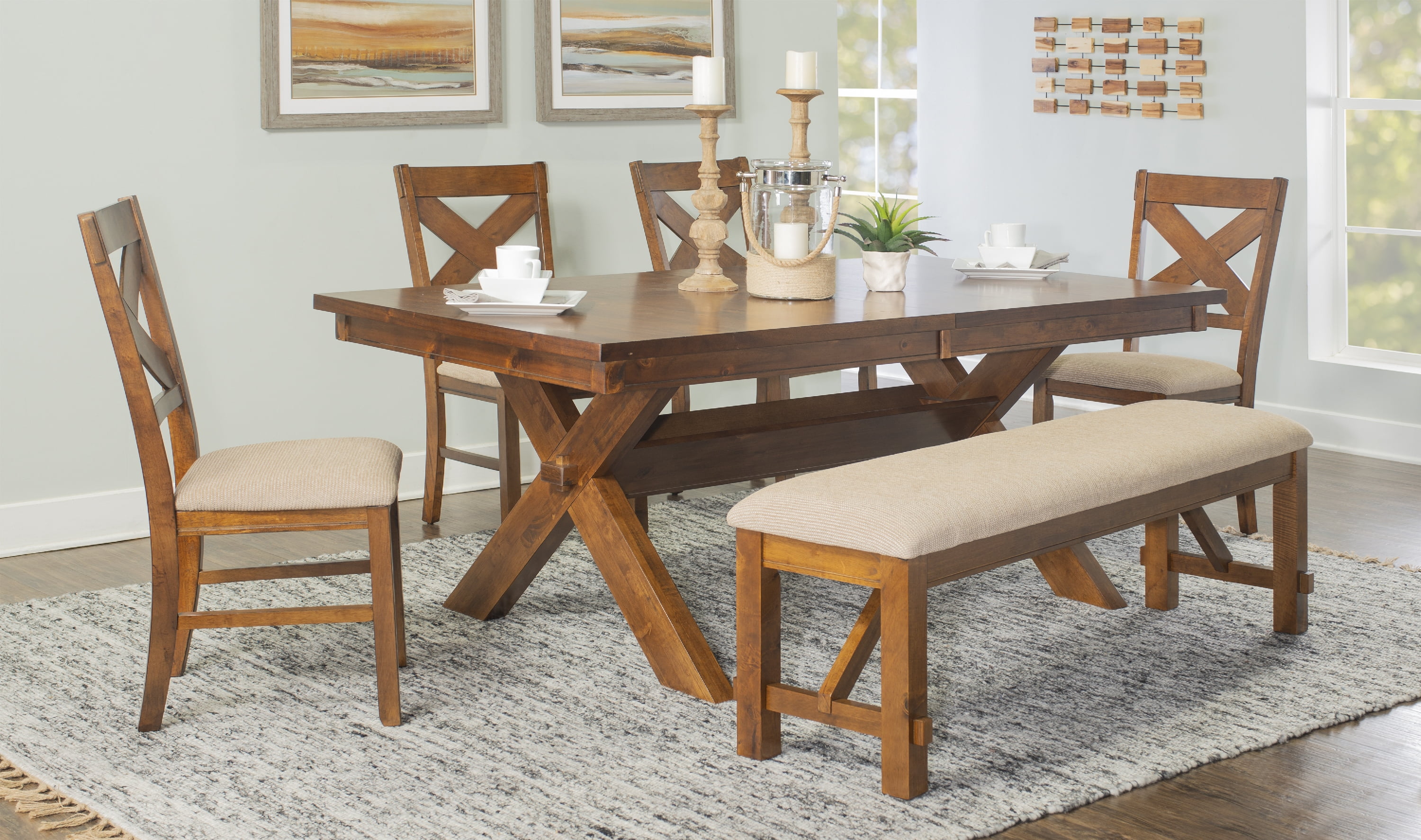 Dark Hazelnut Brown 6-Piece Wood Dining Set with Upholstered Seats