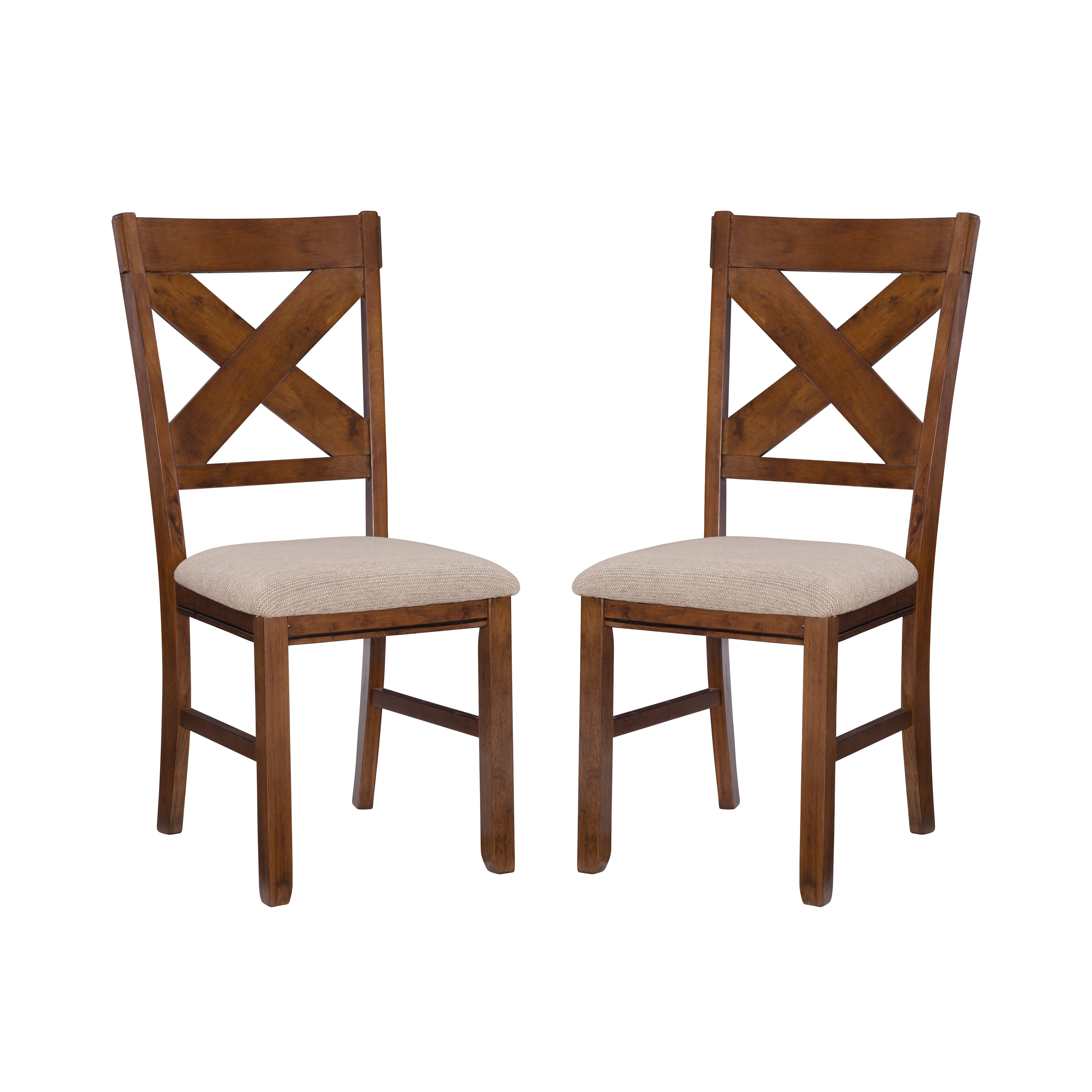 Linon Kraven Set of 2 X-Back Dining Chairs in Dark Hazelnut Brown Wood