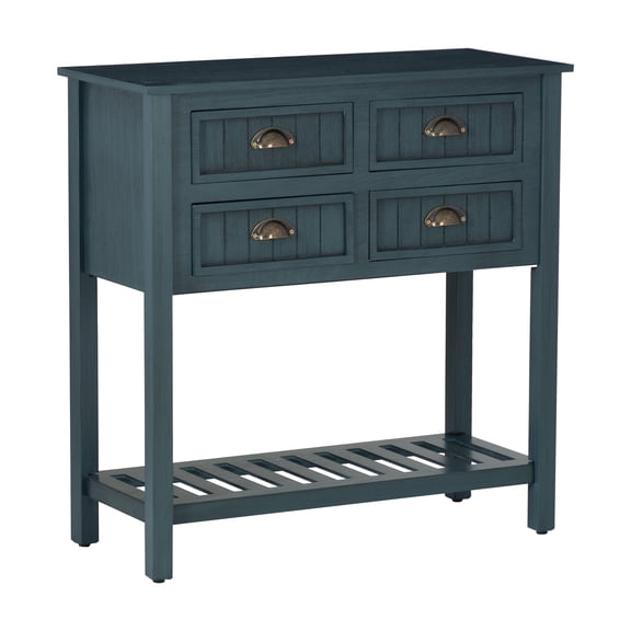 Linon Krista 4-Drawer Beadboard Console Table with Shelf, Antique Navy