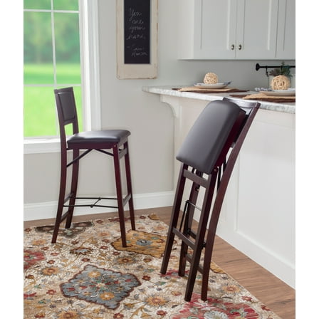 Linon Kristle 30" Folding Mid Back Bar Stool, Merlot/Dark Brown Faux Leather