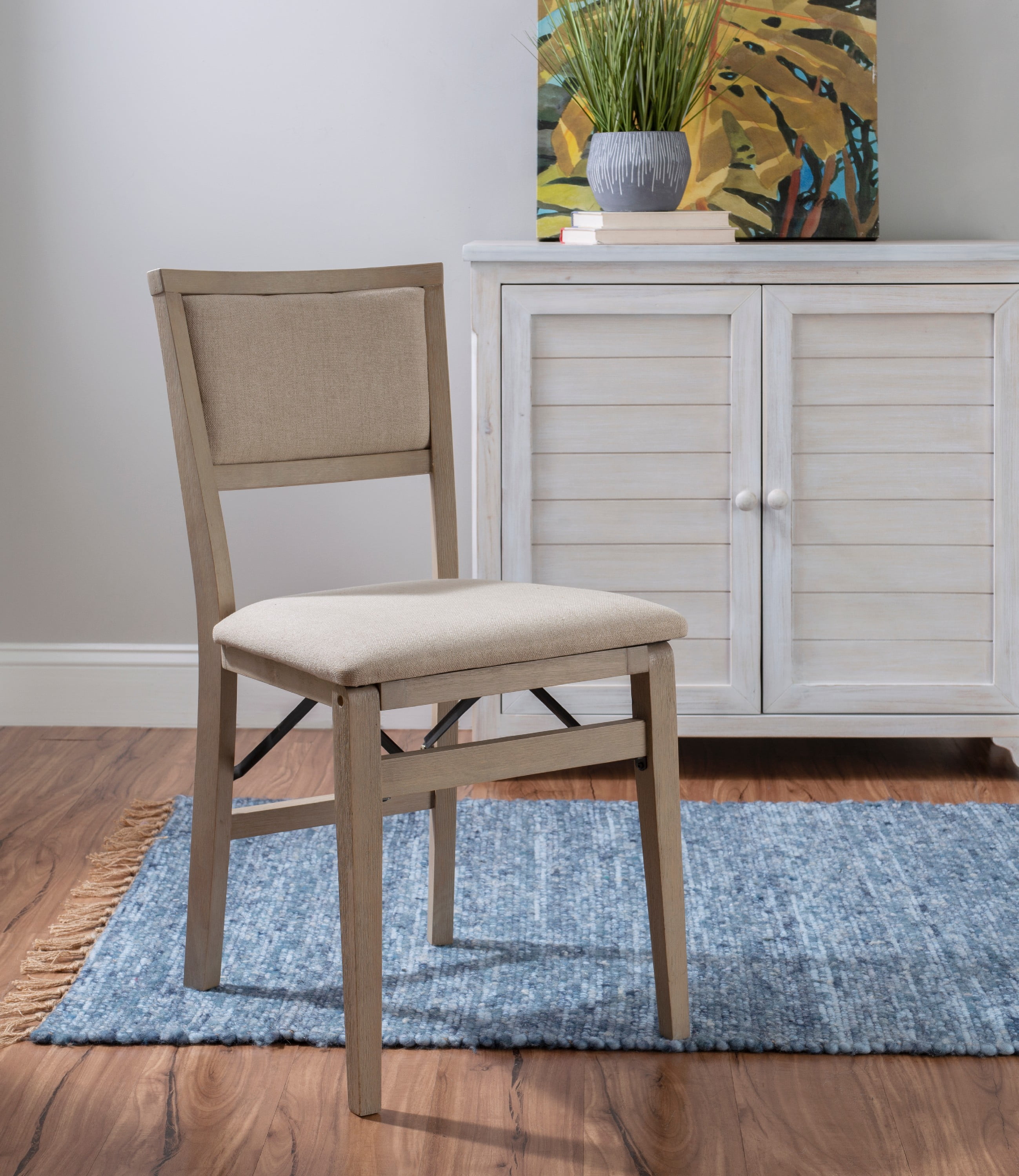 Linon Kristle Indoor Folding Dining Chair, Set of 2, Graywash/Beige
