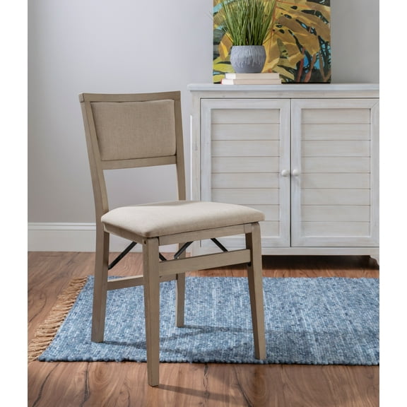 Linon Kristle Indoor Folding Dining Chair, Set of 2, Graywash/Beige