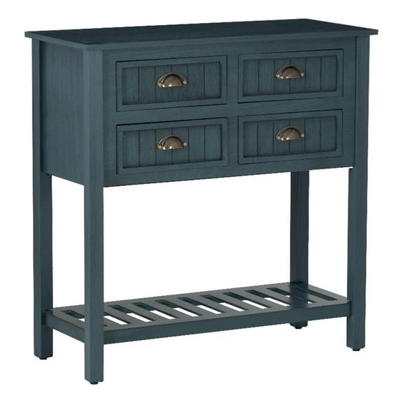Linon Laine Console Table 4 Drawers Lower Shelf in Rustic Teal Blue Wood