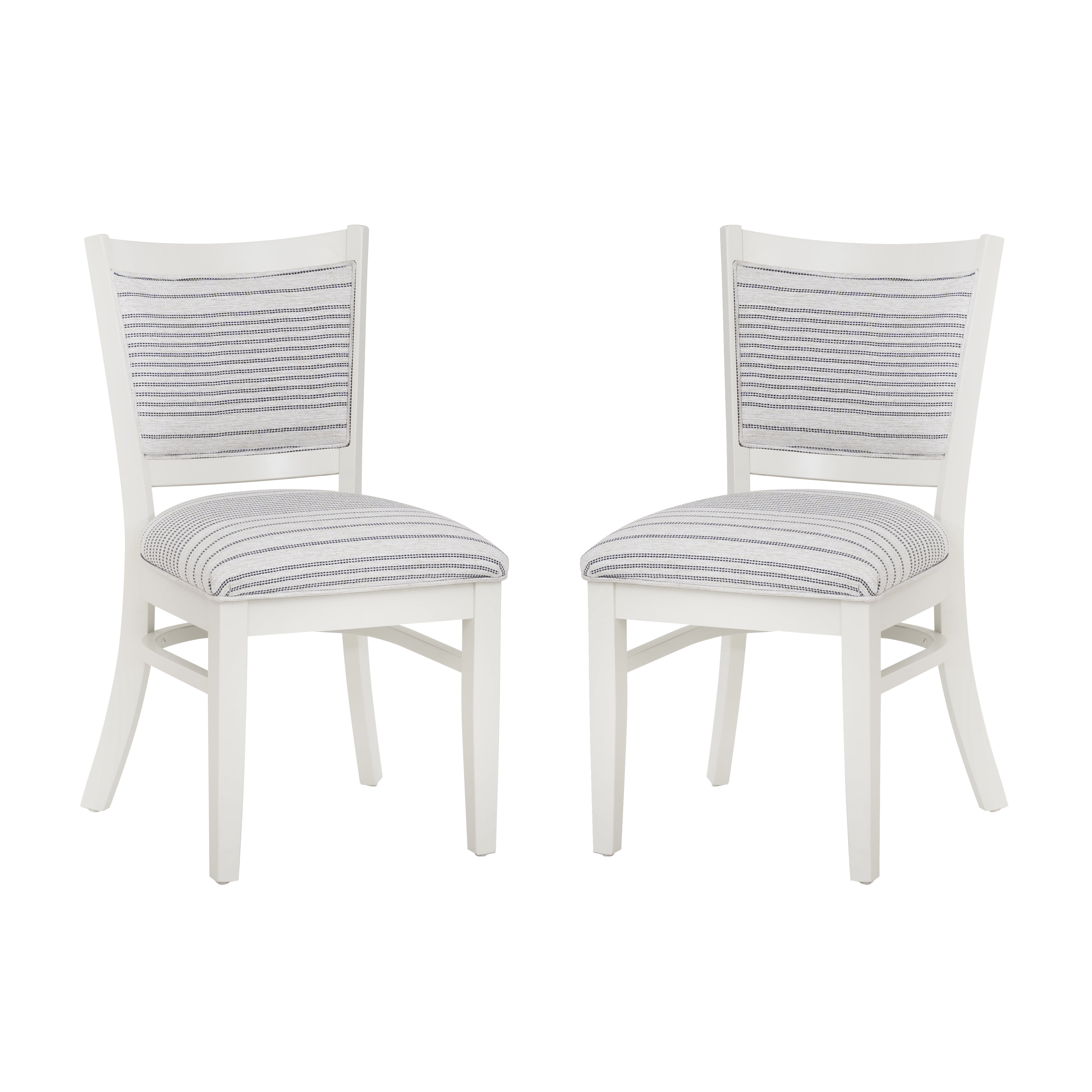 Linon Louise Set of 2 Upholstered Striped Dining Chairs in White Wood Frame