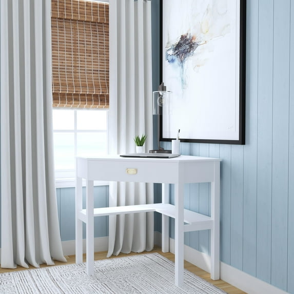 Linon Lakelyn Corner Desk, 29" Wide with Hidden Sliding Keyboard Tray, White