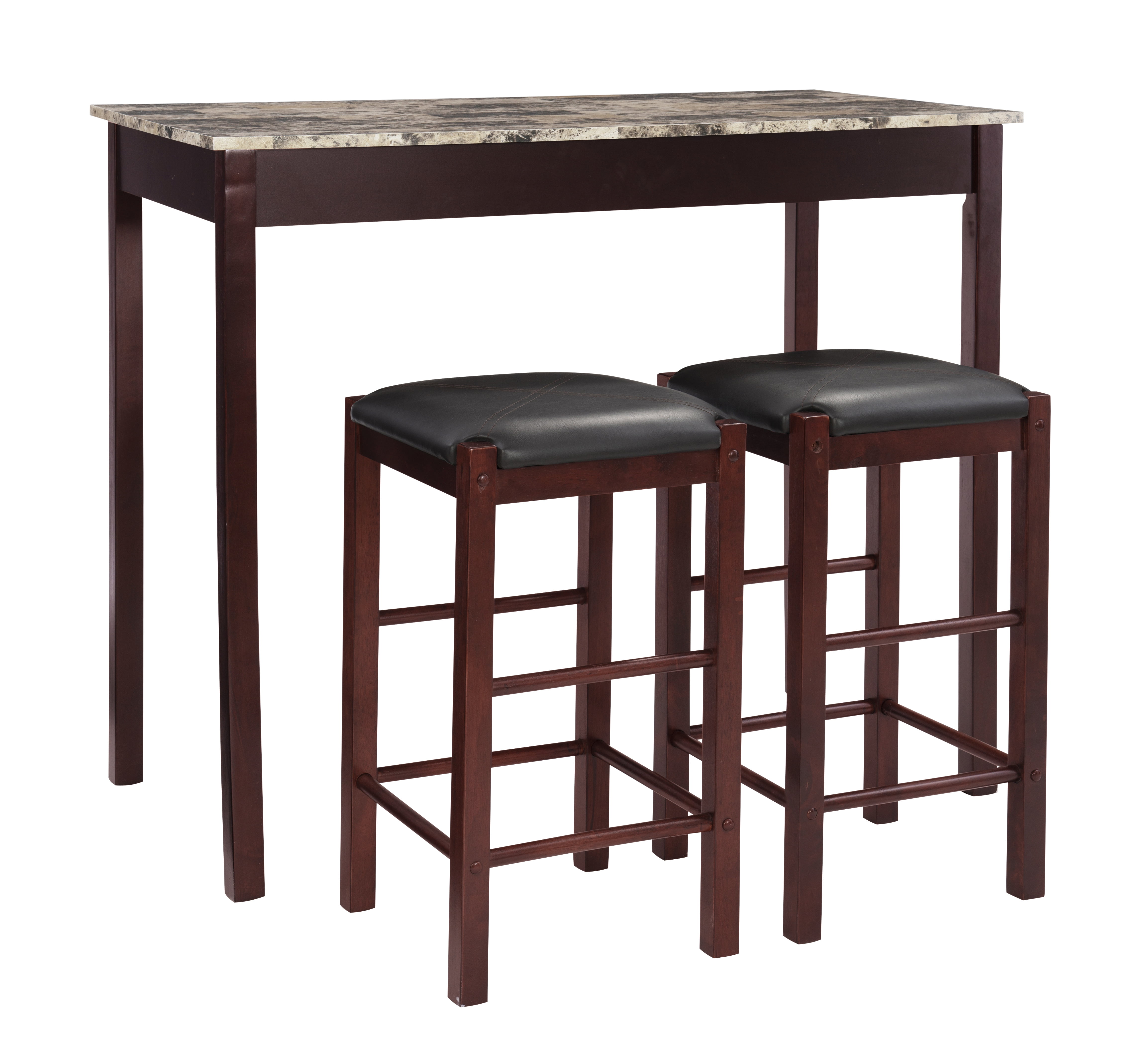Espresso Elegance 3-Piece Tavern Counter Set with Faux Marble Top