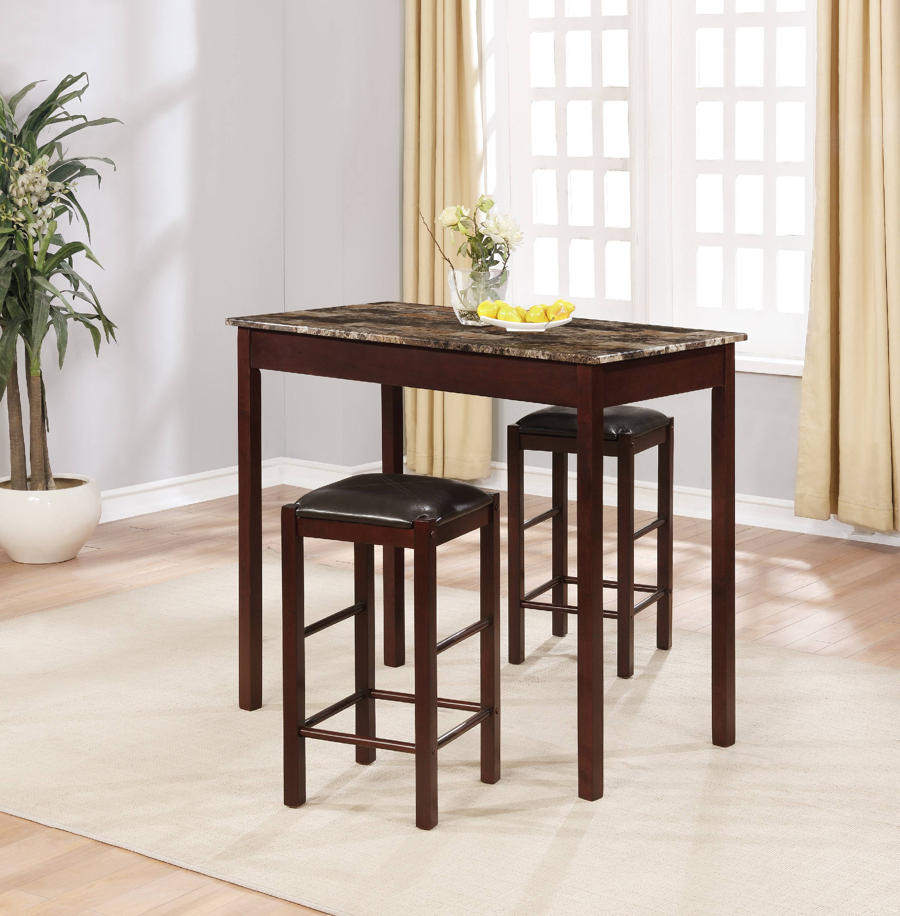 Espresso Elegance 3-Piece Tavern Counter Set with Faux Marble Top