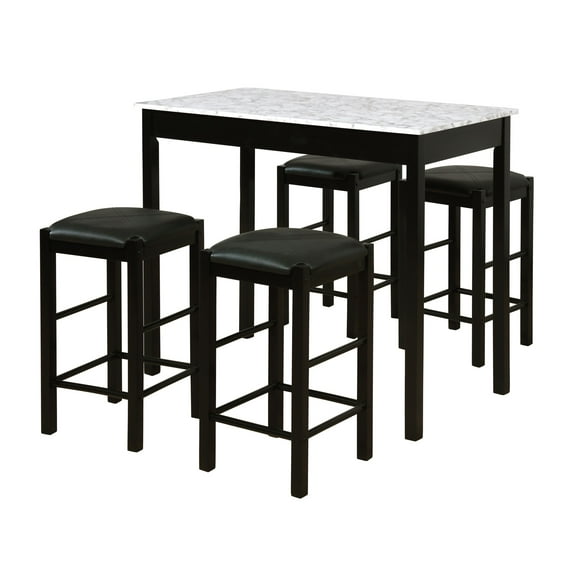 Linon Lancer 5-Piece Casual Dining Tavern Set, 25" Seat Height, Black Finish with Black Fabric