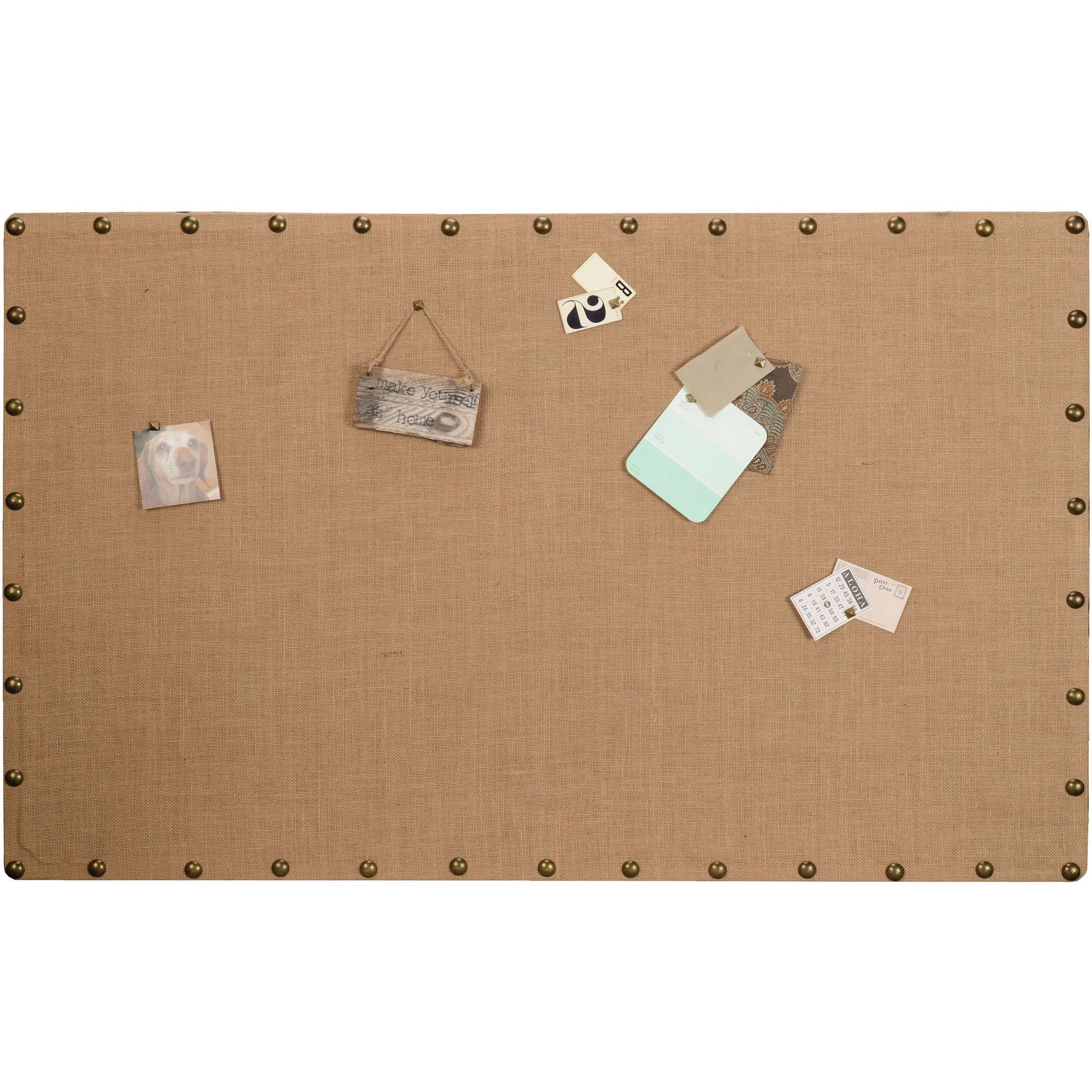 Linon Burlap Nailhead Corkboard, Large Size, Assembled