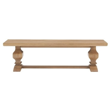 Linon Larson Solid Pine Wood Double Pedestal Bench in Rustic Honey Brown