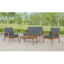 Linon Lathan 4-Piece Acacia Outdoor Conversation Set with Coffee Table, Loveseat & Chairs, Walnut/Gray