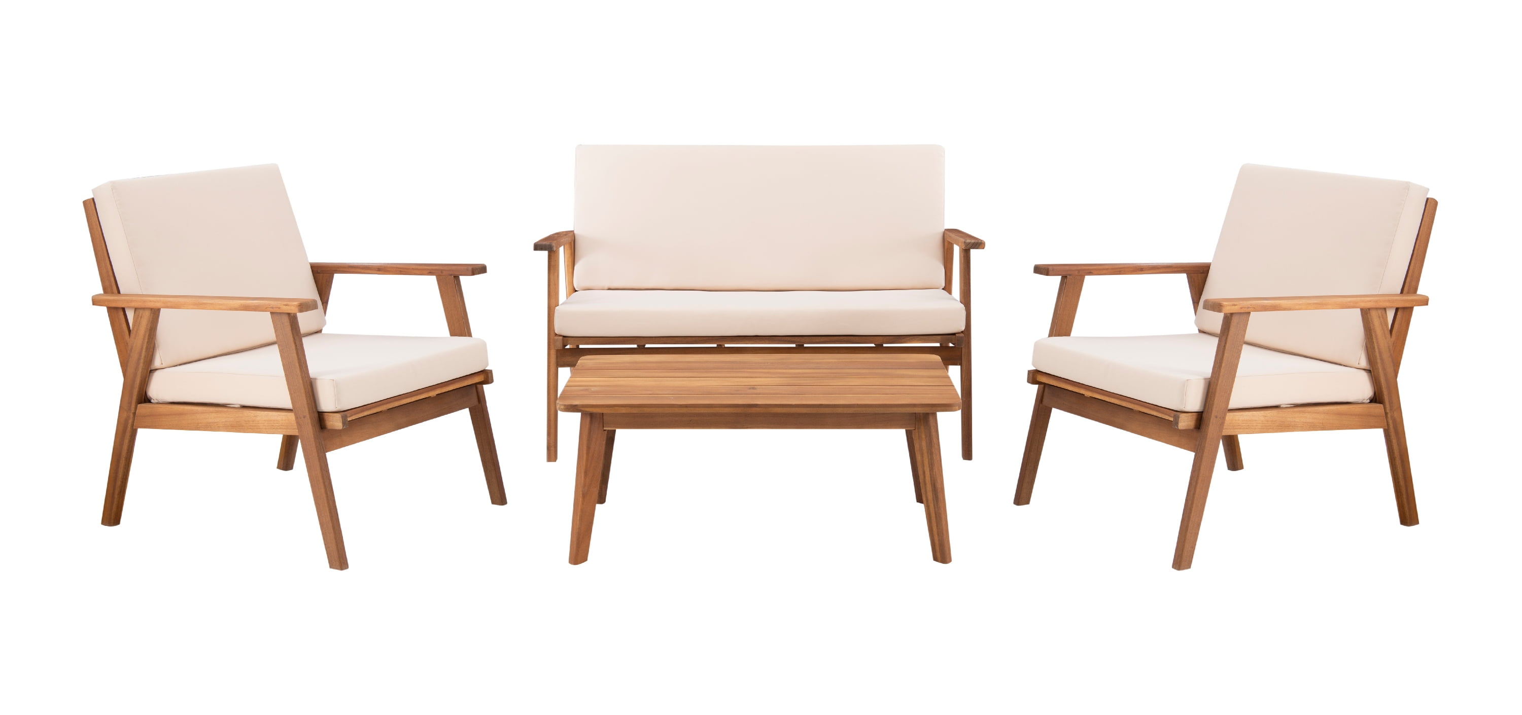 Linon Lathan 4-Piece Outdoor Conversation Set with Coffee Table, Loveseat & Chairs, Natural/Beige