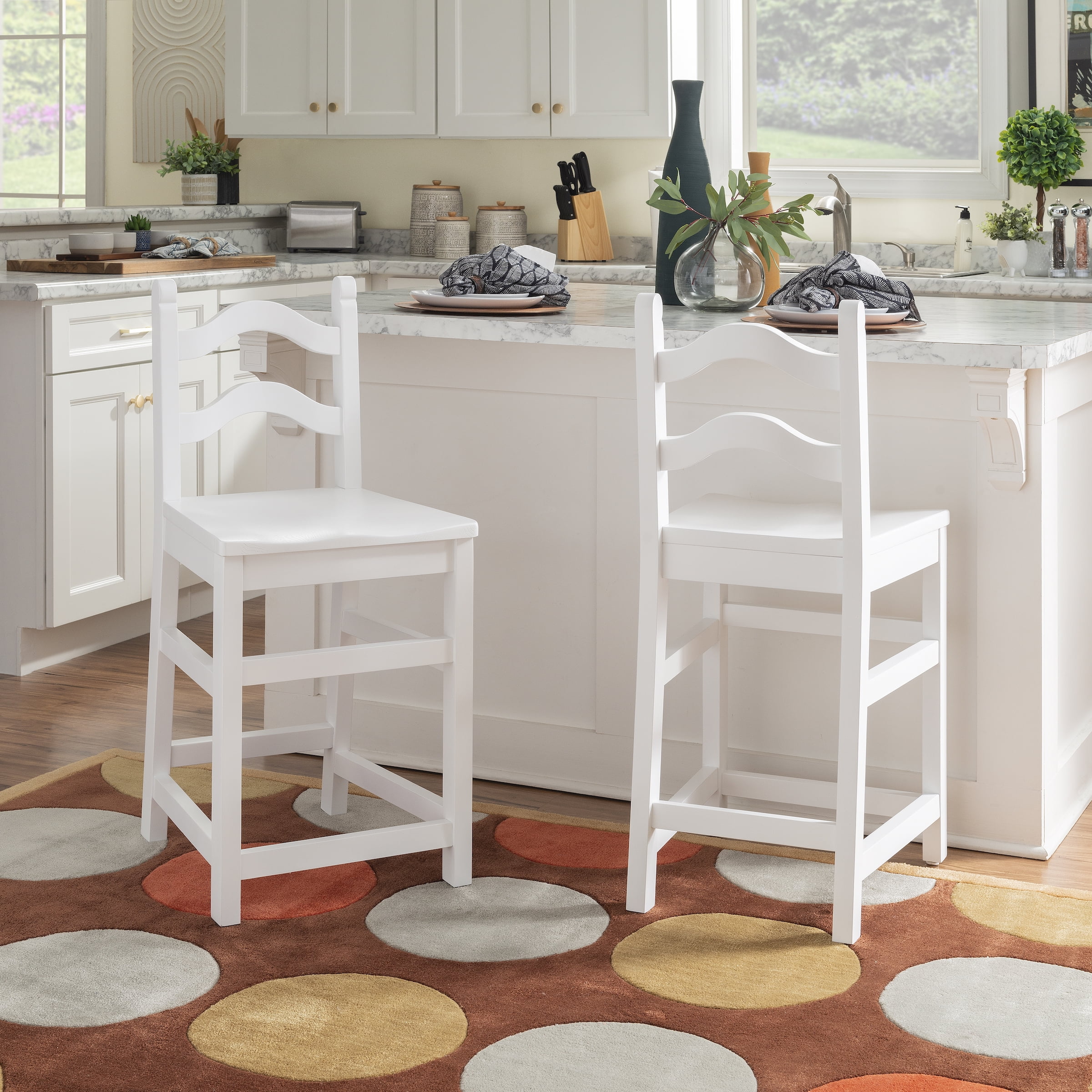 Linon Lauria 24" Indoor Wood Counter Stool, Set of 2, White