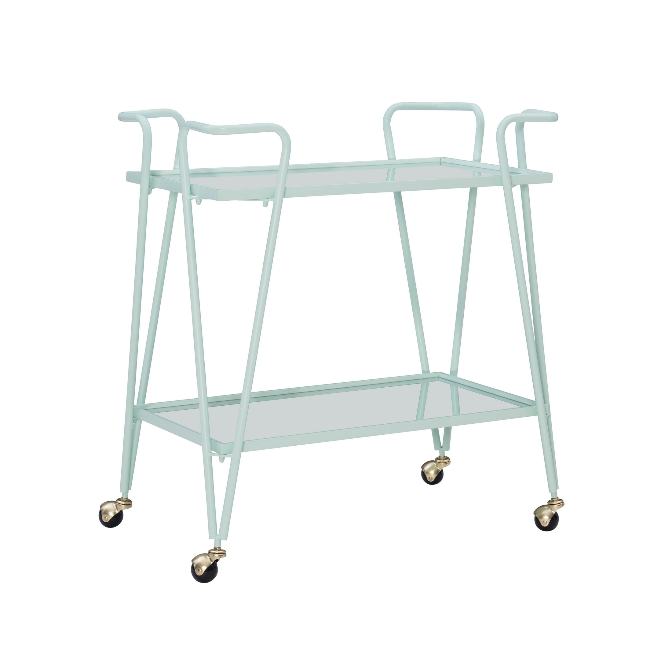 Mint Green Mid-Century Modern Bar Cart with Mirrored Shelves