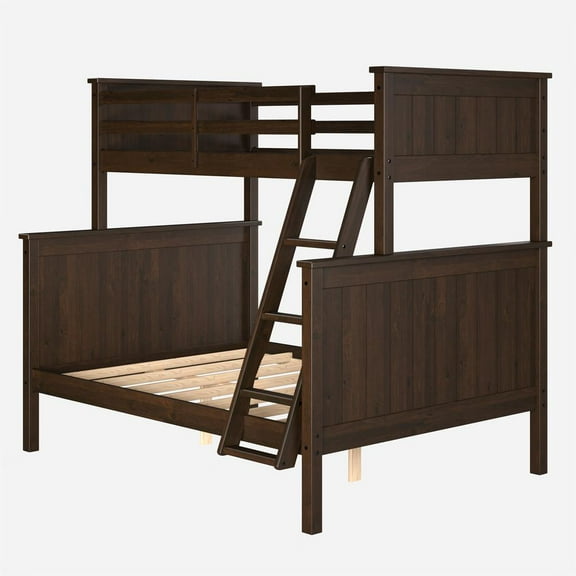 Linon Leah Twin Over Full Bunk Bed Walnut