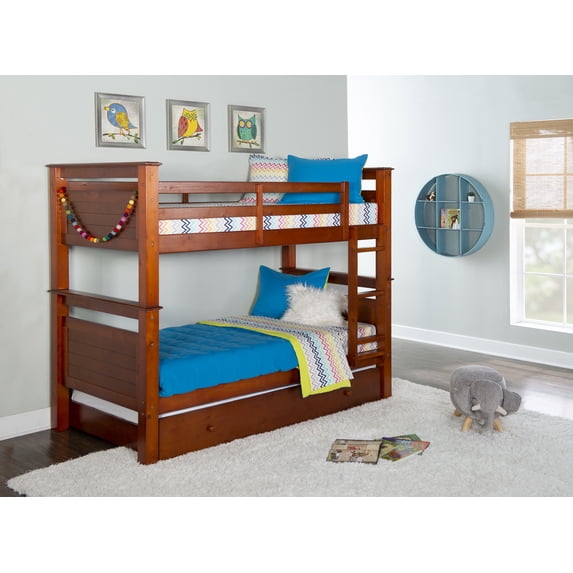 Linon Lemley Pine Bunk Bed Storage, Twin-Over-Twin, Walnut