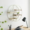 thumbnail image 1 of Linon Lester Round 4-Shelf Wall Storage, Gold Iron Frame with Gray Wash Finish, 1 of 9