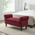 thumbnail image 1 of Linon Lillian Upholstered Bench Rolled Sides Dark Wood Legs in Berry Red Fabric, 1 of 6