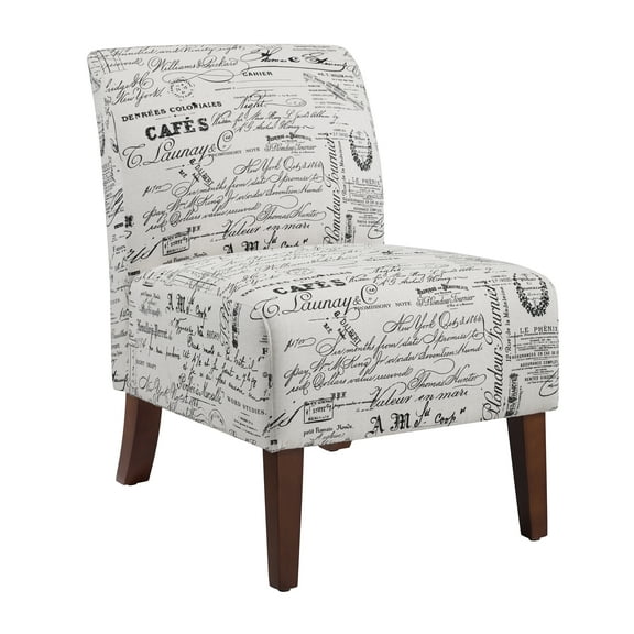 Linon Lily Upholstered Armless Accent Chair in Cream/Black Script Printed Fabric