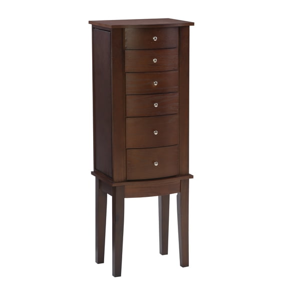 Linon Linnett Jewelry Armoire 5 Drawers Flip Top Mirror in Merlot Finished Wood