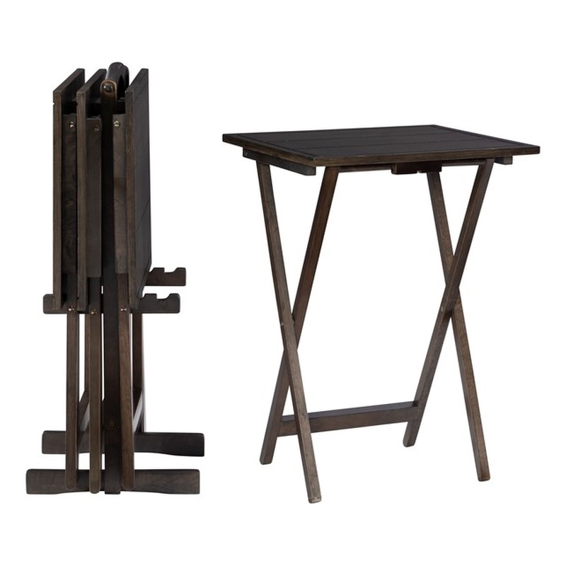 Linon Lisbon Five Piece Wood Tray Table Set in Gray